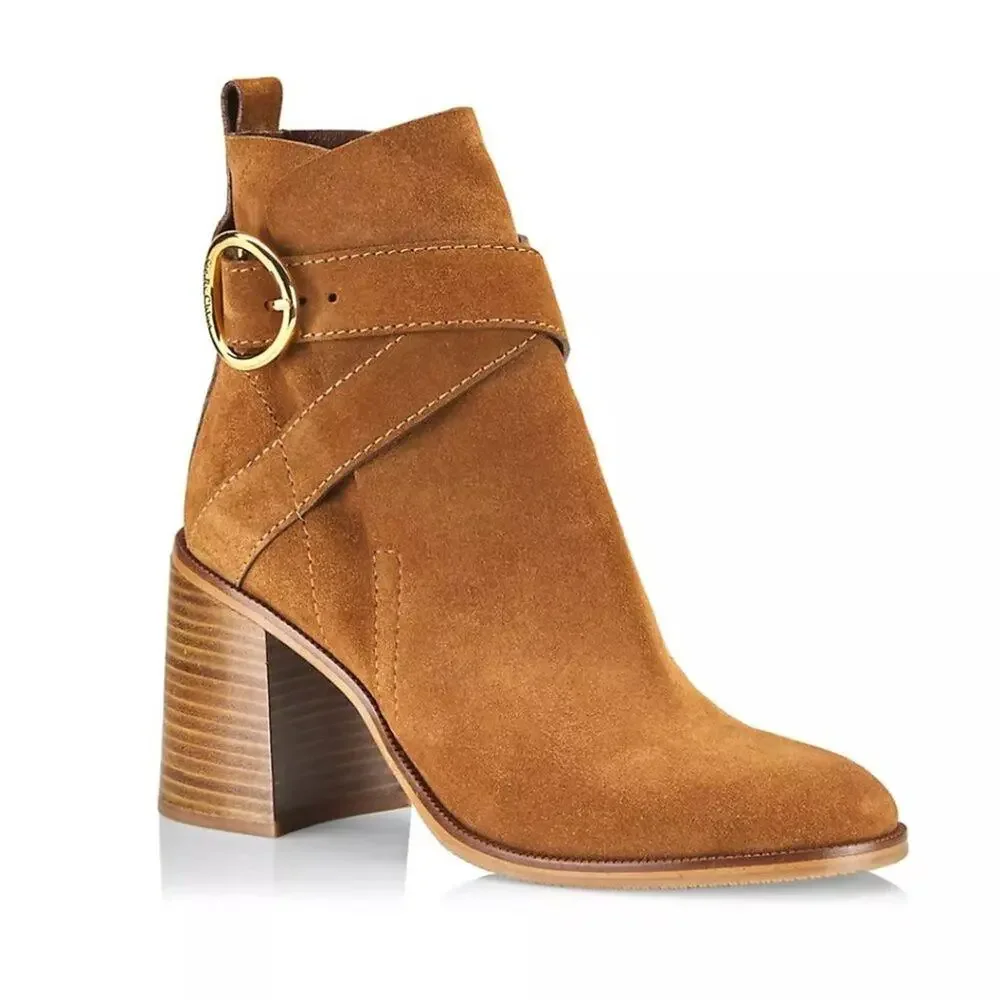 NWB See by Chloé Lyna Suede Ankle Booties Tan 37 - Picture 3 of 4